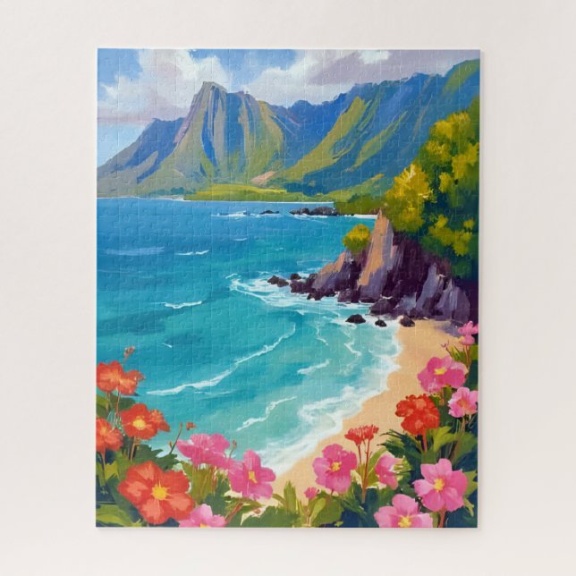 Na Pali Coast Kauai Hawaii Coastline Painting Jigsaw Puzzle (Vertical)