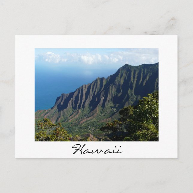 Na Pali Coast on Hawaii white text postcard (Front)