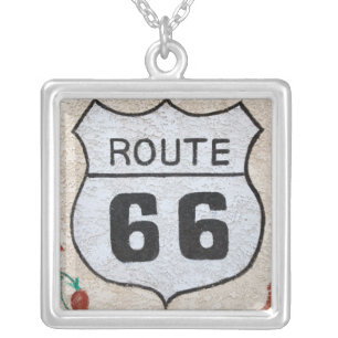 NA, USA, Arizona, Holbrook Route 66 street sign Silver Plated Necklace