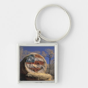 NA, USA, Colorado, Gunnison. Patriotic hay roll Keychain