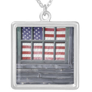 NA, USA, Maine, Georgetown Island. Flag of the Silver Plated Necklace
