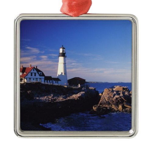 NA, USA, Maine. Portland Head lighthouse. Metal Ornament