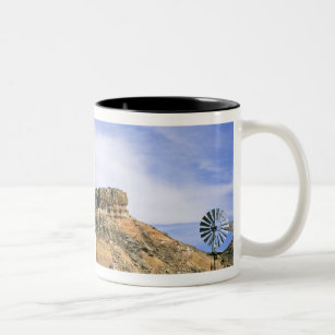 NA, USA, Texas Windmill and cliffs of Palo Duro Two-Tone Coffee Mug