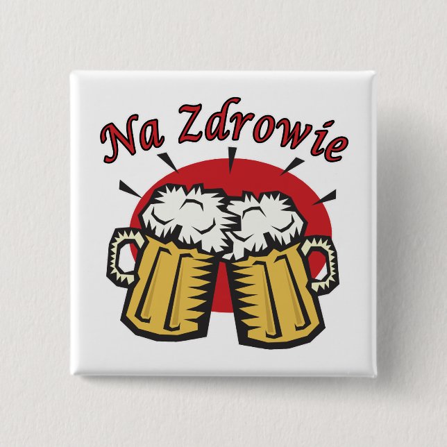 Na Zdrowie Toast With Beer Mugs Button (Front)