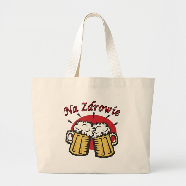 Na Zdrowie Toast With Beer Mugs Large Tote Bag (Front)