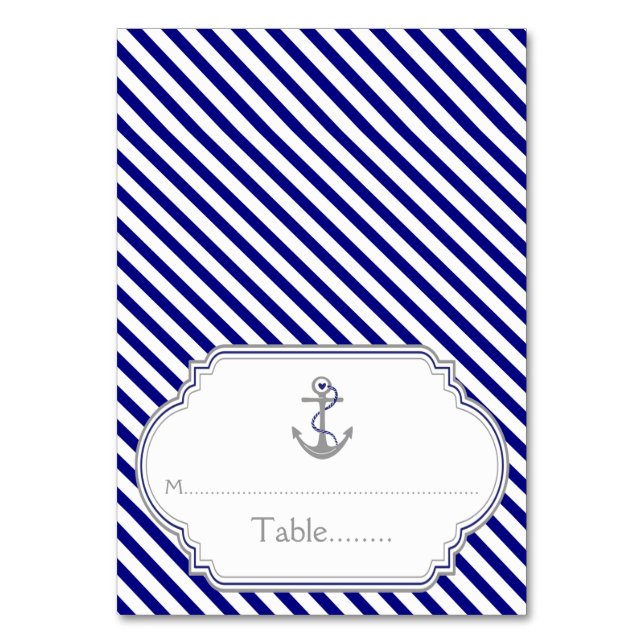 Naby blue anchor nautical wedding escort card (Front)