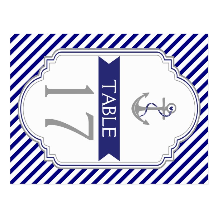 Naby blue anchor nautical wedding table number postcards