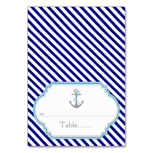 Naby blue, aqua nautical wedding escort card
