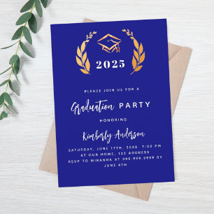 Naby blue gold laurel wreath 2026 Graduation Party Invitation