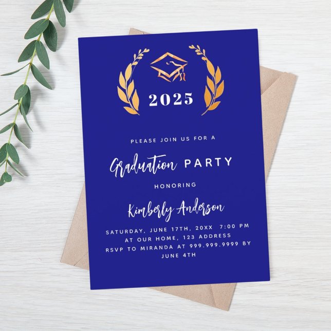 Naby blue gold laurel wreath 2026 Graduation Party Invitation (Creator Uploaded)