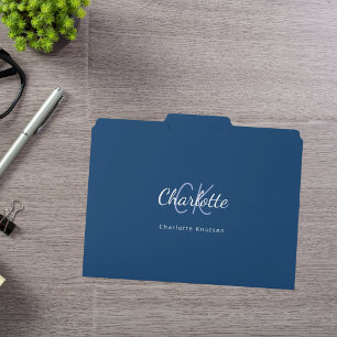 Naby blue monogram initials name script file folder