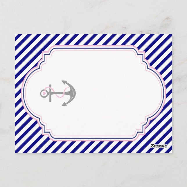 Naby blue, pink nautical wedding table number (Back)