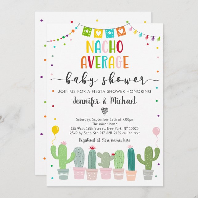 Nacho Average Baby Shower Cactus Fiesta Invitation (Front/Back)