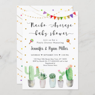 Nacho Average Baby Shower Gold Fiesta Cactus Invitation