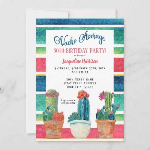 Nacho Average Birthday Party Floral Desert Cactus Invitation