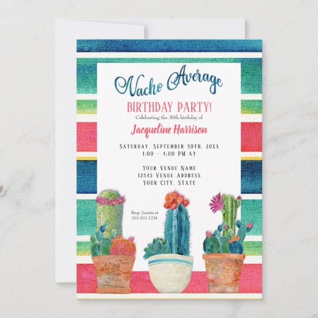 Nacho Average Birthday Party Floral Desert Cactus Invitation (Front)