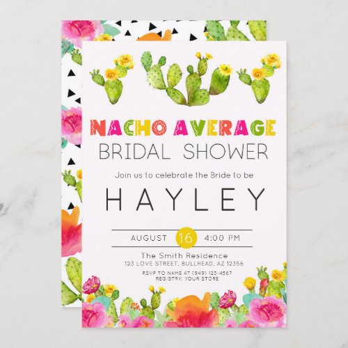 Nacho Average Bridal Shower Fiesta Cactus Invitation