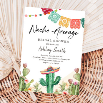 Nacho Average Cactus Fiesta Mexican Bridal Shower Invitation by Anietillustration at Zazzle