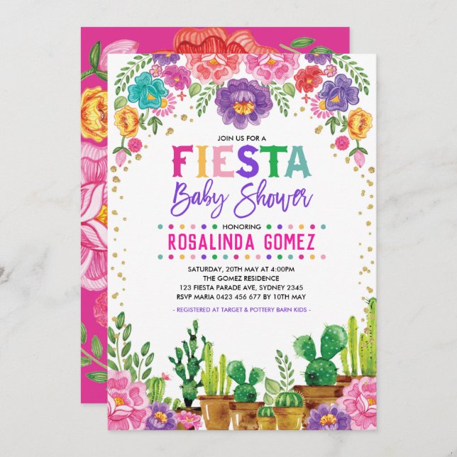 Nacho Average Fiesta Floral Girl Baby Shower Invitation (Front/Back)