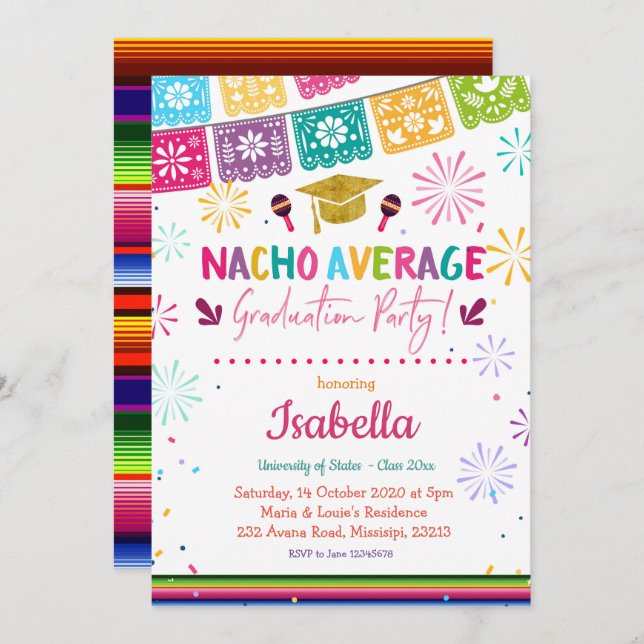 Nacho Average Graduation Mexican Party Invitation (Front/Back)
