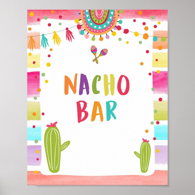 Nacho Bar Mexican Food Cactus Fiesta Table Sign (Front)