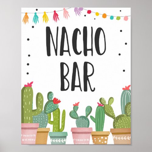 Nacho Bar Mexican Food Cactus Fiesta Table Sign