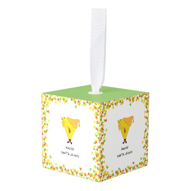Nacho Santa with Chips Cube Ornament (Front Angled)
