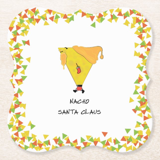 Nacho Santa with Chips Paper Coaster (Front)