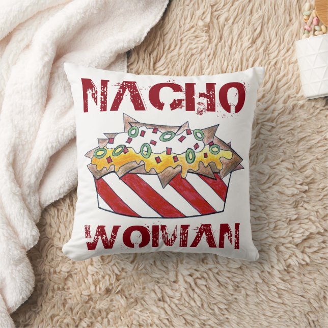 Nacho Woman Funny Foodie Feminist Nachos Chips Throw Pillow (Blanket)