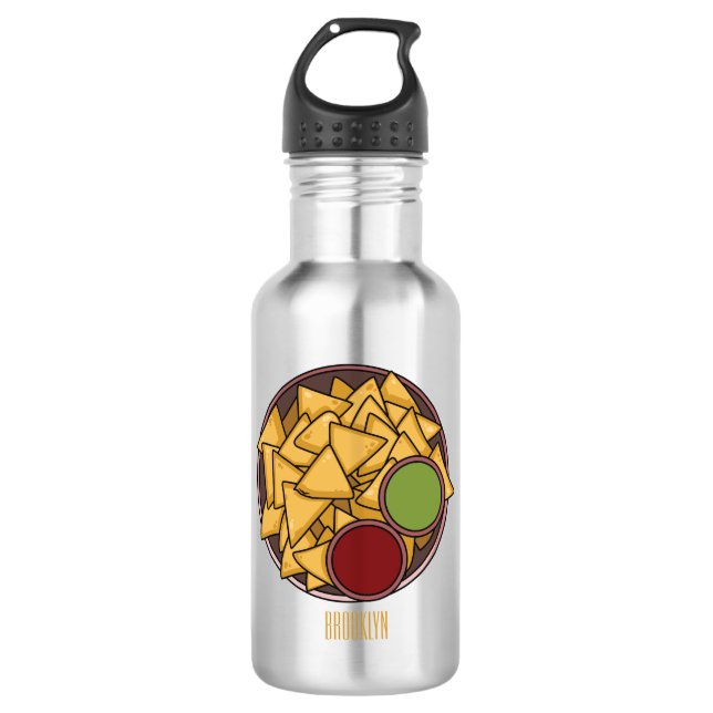 Nachos cartoon illustration  stainless steel water bottle (Front)