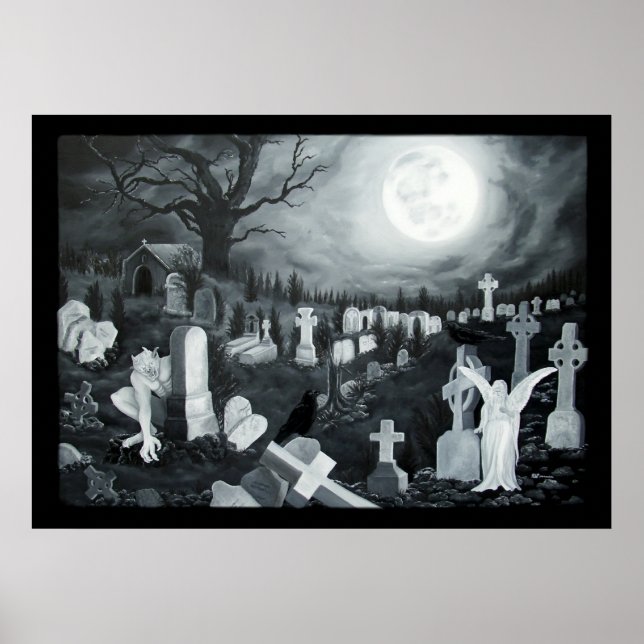 Nachts auf dem Friedhof Engel mit Teufel Poster (Front)