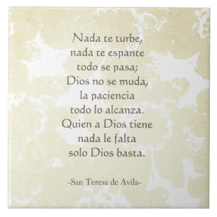 "Nada te turbe" San Teresa di Avila White on White Ceramic Tile