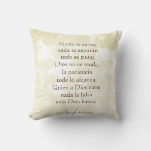 "Nada te turbe" San Teresa di Avila White on White Throw Pillow