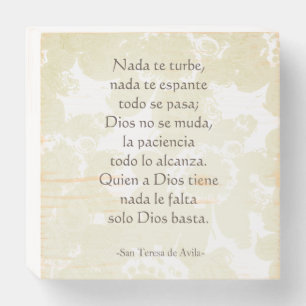 "Nada te turbe" San Teresa di Avila White on White Wooden Box Sign