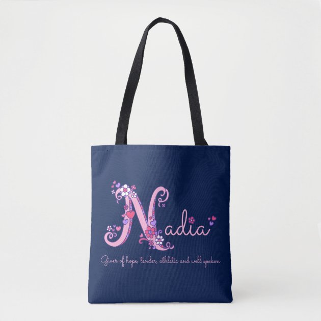 Nadia name and meaning monogram bag Zazzle