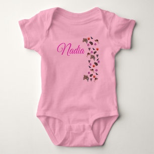 Nadia, Name Logo With Australian Wildlife, Baby Bodysuit