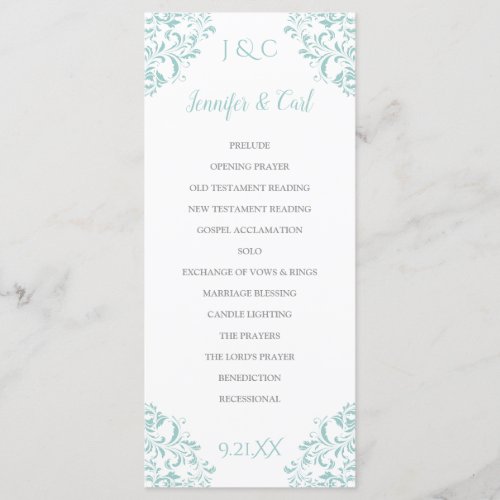 Nadine Wedding Program  Tall Light Turquoise