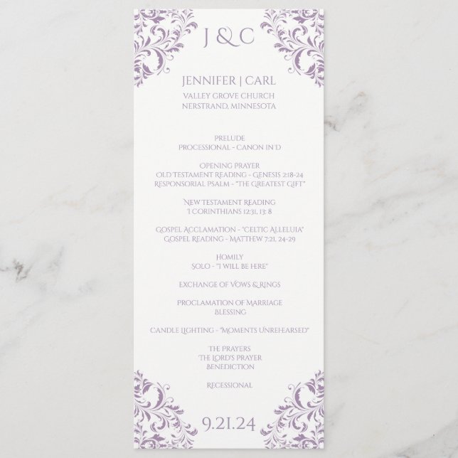 Nadine Wedding Program - Tea-length -Lavender (Front)