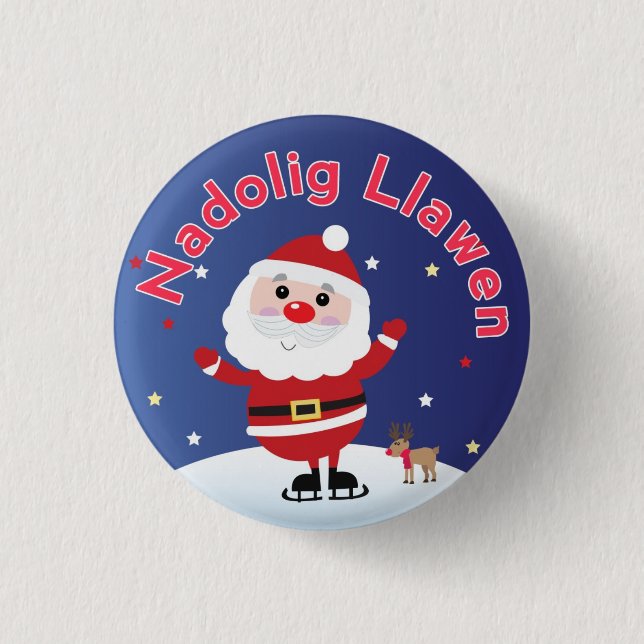 Nadolig Llawen Santa Pin Button Badge (Front)