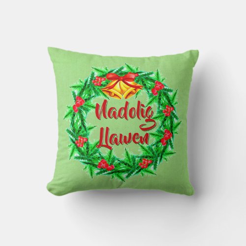 Nadolig Llawen Welsh Merry Christmas Throw Pillow