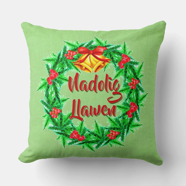 Nadolig Llawen Welsh Merry Christmas Throw Pillow (Front)