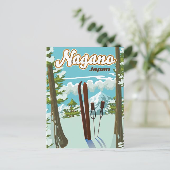 Nagano Japan Ski poster Postcard (Standing Front)