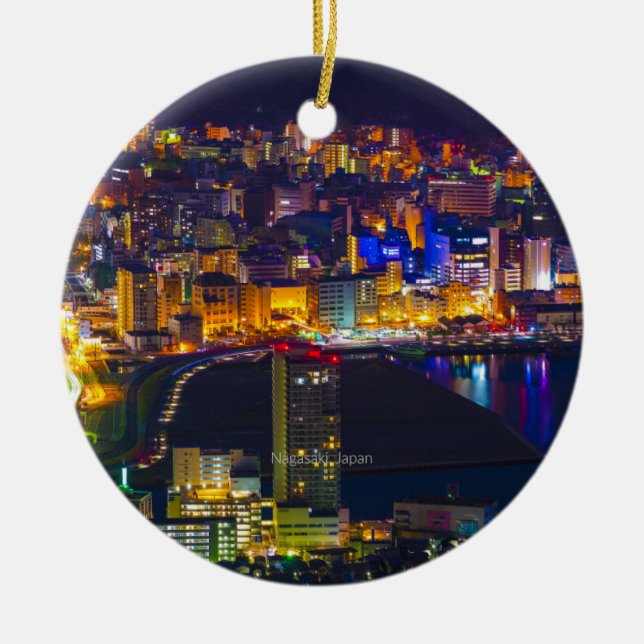 Nagasaki Japan at night Ceramic Ornament (Front)