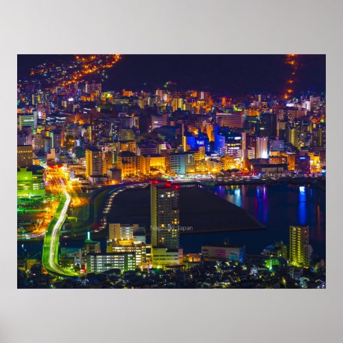 Nagasaki Japan at night Poster