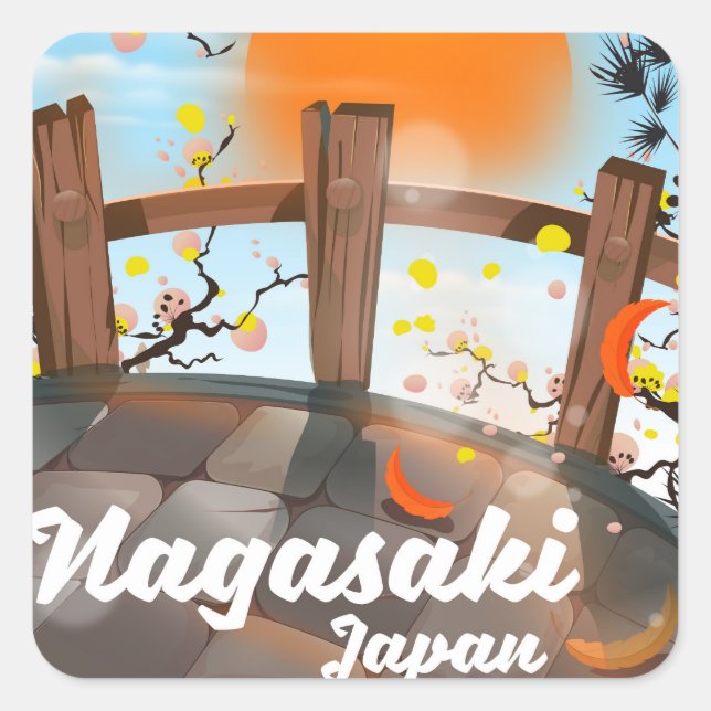 Nagasaki Japanese blossom poster. Square Sticker (Front)