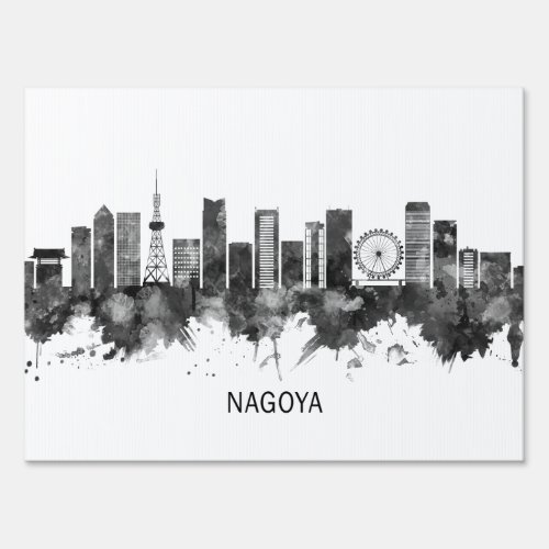 Nagoya Japan Skyline BW Sign
