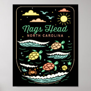 Nags Head Nc Cute Beach Vacation Sea Turtle Lover Poster