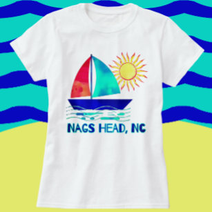 Nags Head NC Pretty Watercolor Sailboat T-Shirt