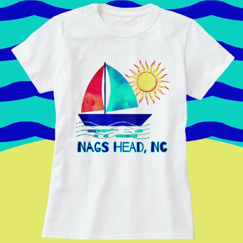 Nags Head NC Pretty Watercolor Sailboat T_Shirt