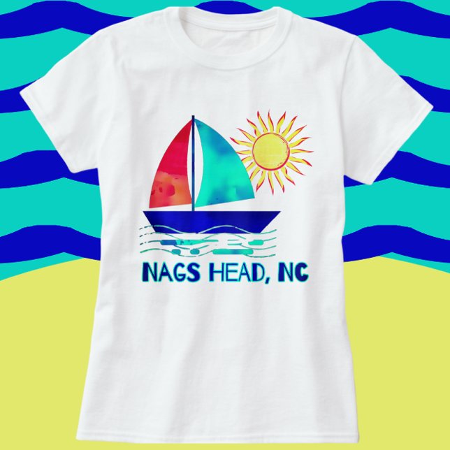 Nags Head NC Pretty Watercolor Sailboat T-Shirt (Creator Uploaded)